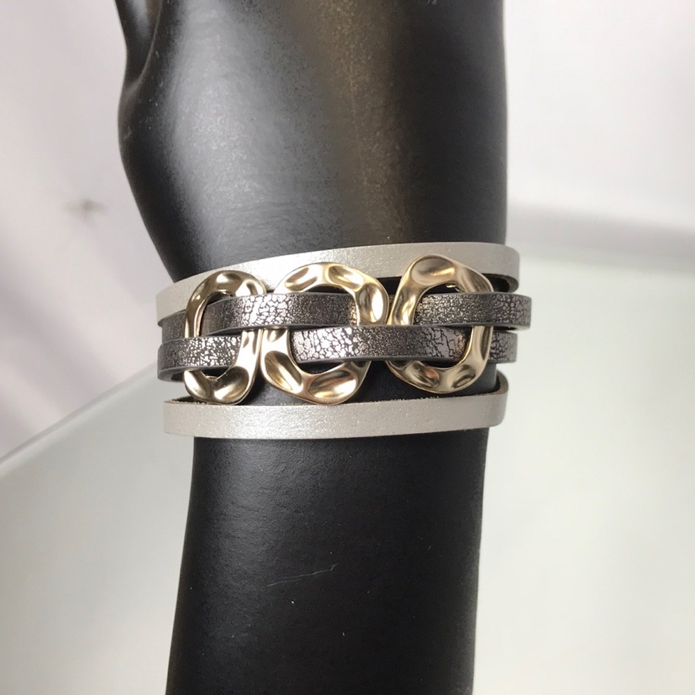 Gorgeous Silver Leather Bracelet Stack - image 1